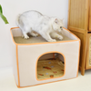 Semi-Enclosed Cat House Villa 2-in-1 Cat Bed & Scratcher Durable Lint-Free Cat Cave Pet Bed