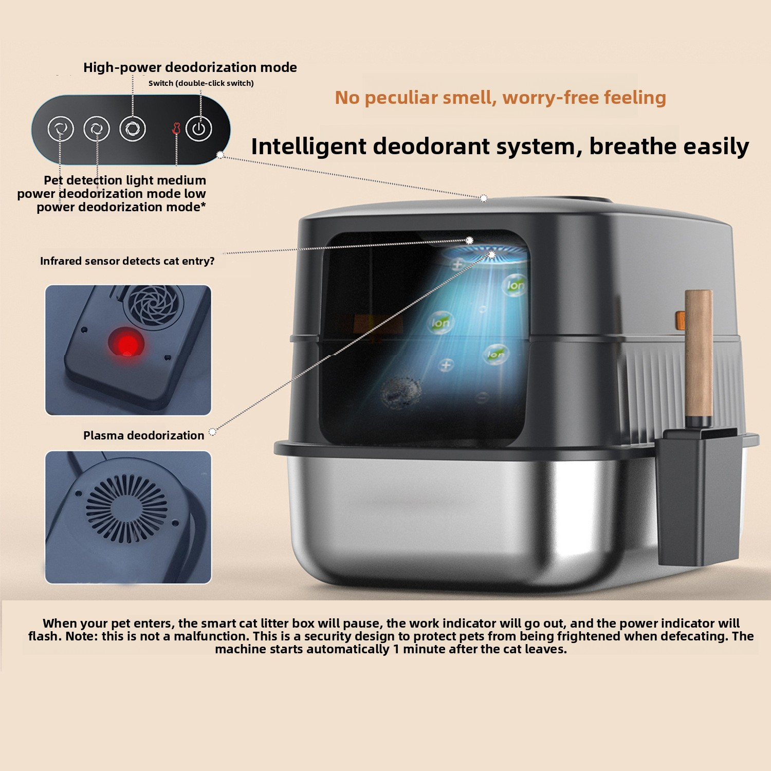 Extra Large Fully Enclosed Smart Cat Litter Box Infrared Sensor Air Freshener Disinfection Odor-Proof Anti-Splash Cat Toilet