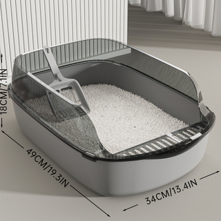 Semi-Enclosed Cat Litter Box - Large Size with Scoop, Odor Control for Cats