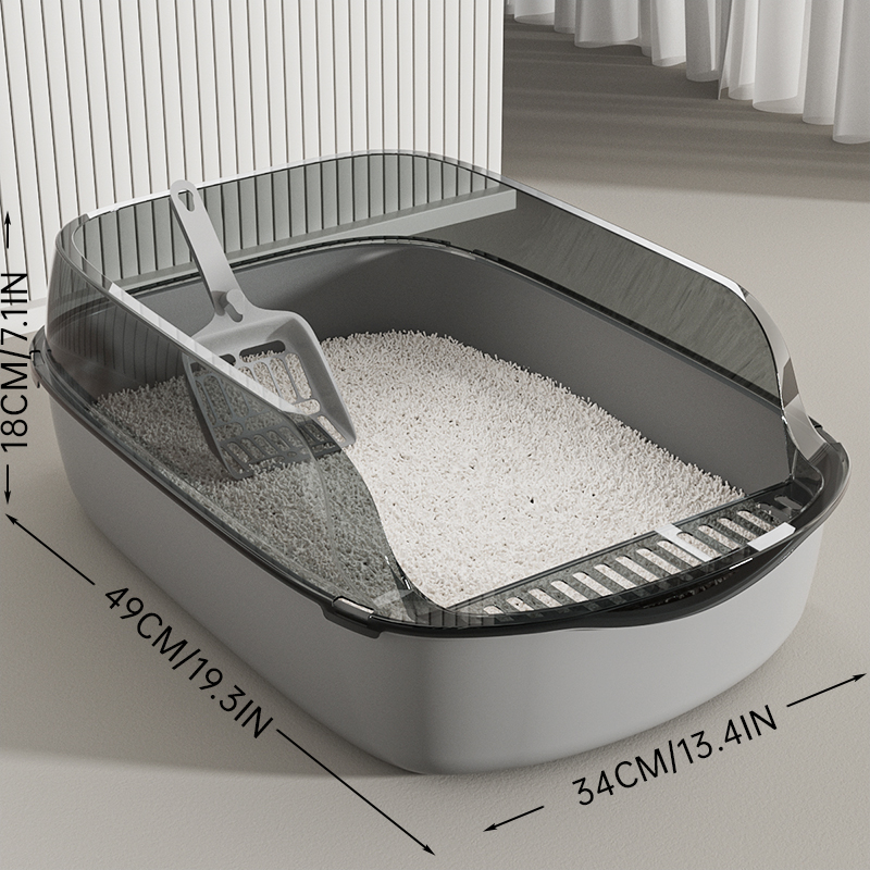 Semi-Enclosed Cat Litter Box - Large Size with Scoop, Odor Control for Cats