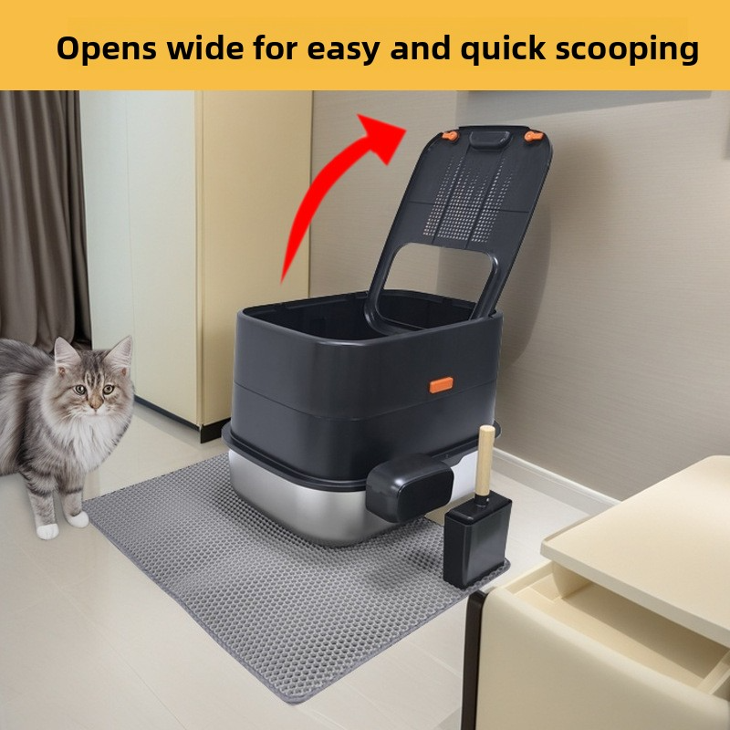 Detachable Fully Enclosed Stainless Steel Cat Litter Box Extra Large Anti-Splash Flip-Top Odor-Proof Cat Toilet