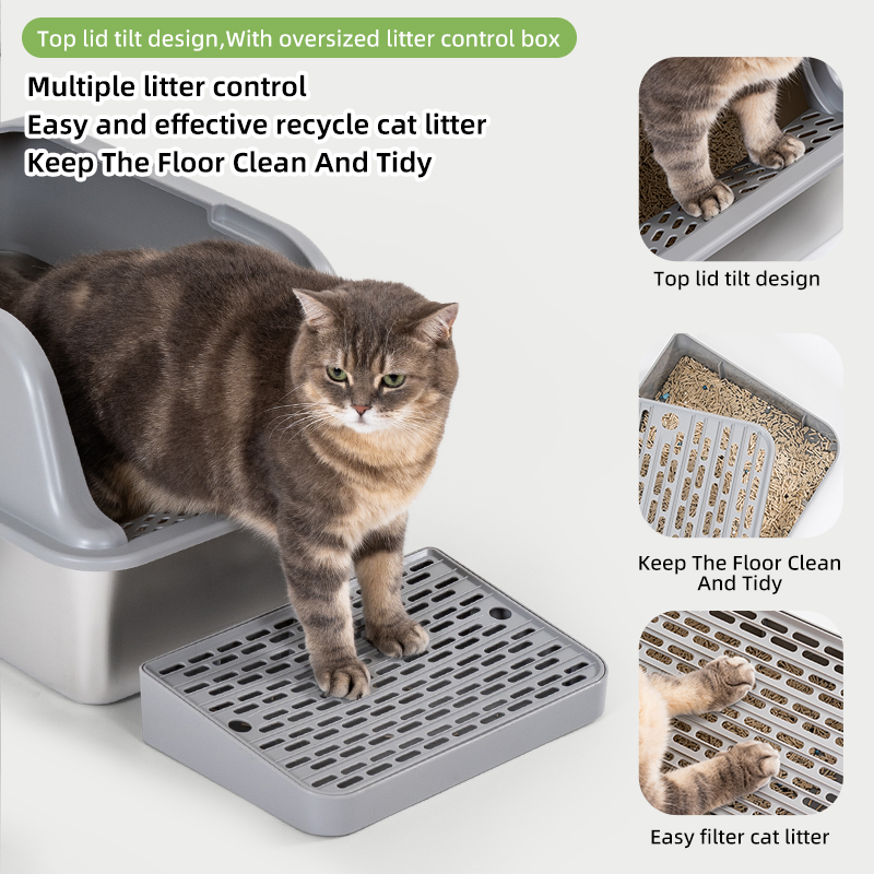 Oversized Stainless Steel Cat Litter Box - Easy Clean Non-Stick Bottom High Fence