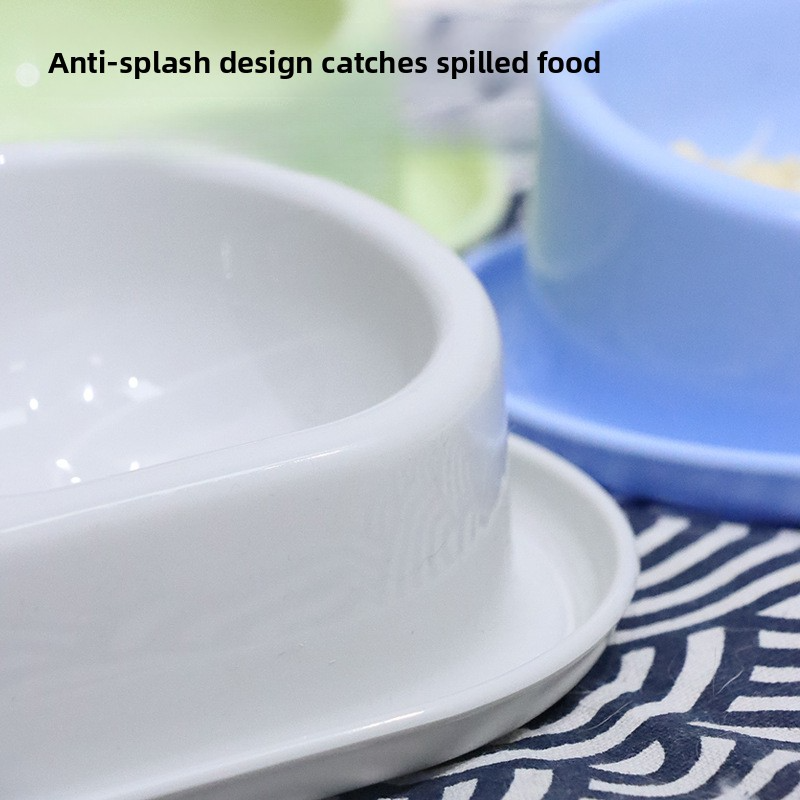Double Bowl Cat Bowl Anti Tip Leak Proof Large Capacity Tilted Neck Protection Pet Water Food Bowl