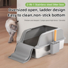 2-in-1 Stainless Steel Cat Litter Box - Ladder Pedal Oversized Easy Clean Tray