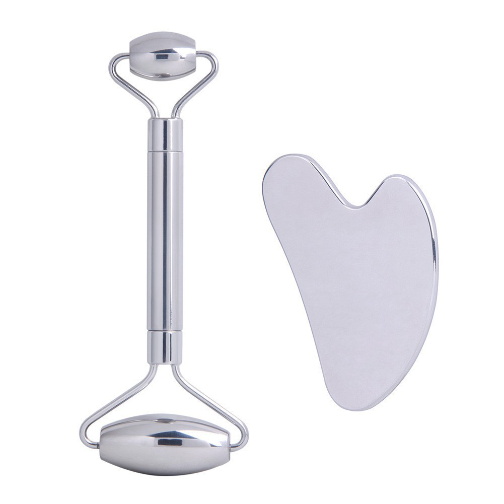 Stainless Steel Gua Sha & Double Roller Set - Heart-Shaped Facial Lifting Beauty Tool