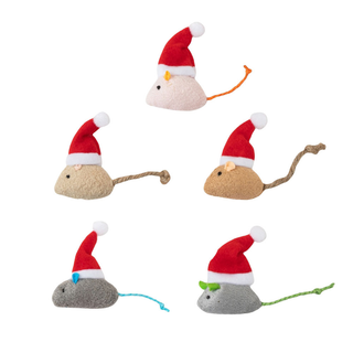 Christmas Catnip Mouse Toys - Santa Hat Plush Pet Toys with Cat Grass for Cats