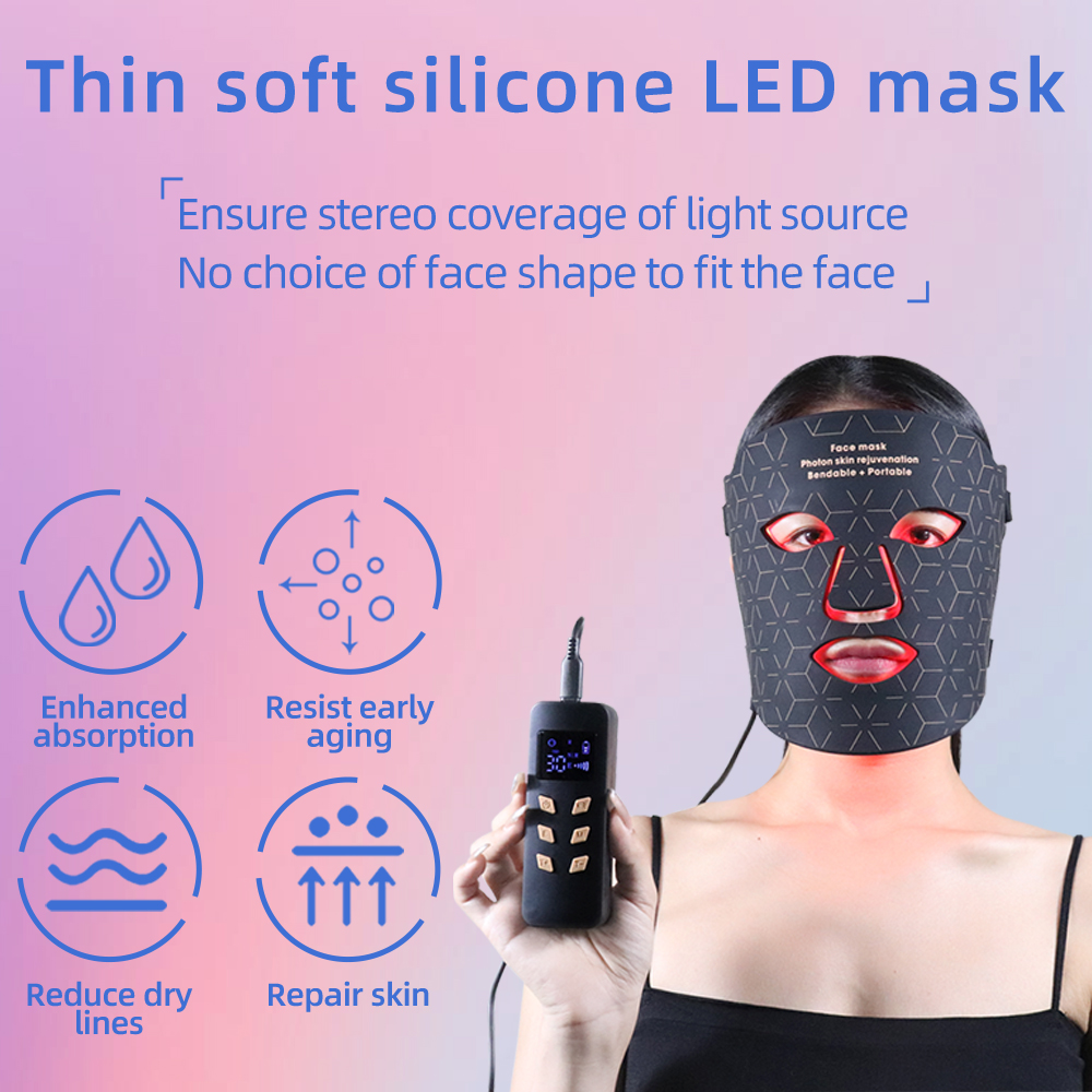 LED Black Beauty Mask - Photon Skin Rejuvenation for Acne, Wrinkles & Skin Repair