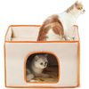 Semi-Enclosed Cat House Villa 2-in-1 Cat Bed & Scratcher Durable Lint-Free Cat Cave Pet Bed