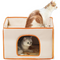 Semi-Enclosed Cat House Villa 2-in-1 Cat Bed & Scratcher Durable Lint-Free Cat Cave Pet Bed