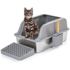 Oversized Stainless Steel Cat Litter Box - Easy Clean Non-Stick Bottom High Fence