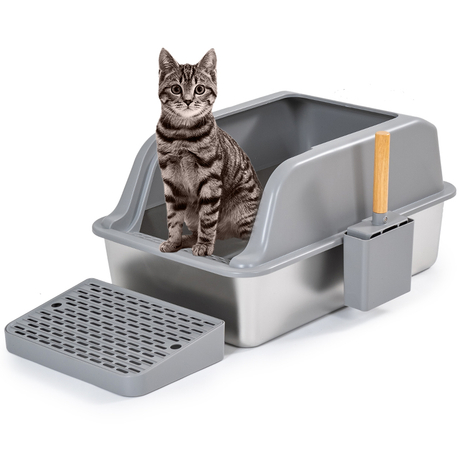 Oversized Stainless Steel Cat Litter Box - Easy Clean Non-Stick Bottom High Fence