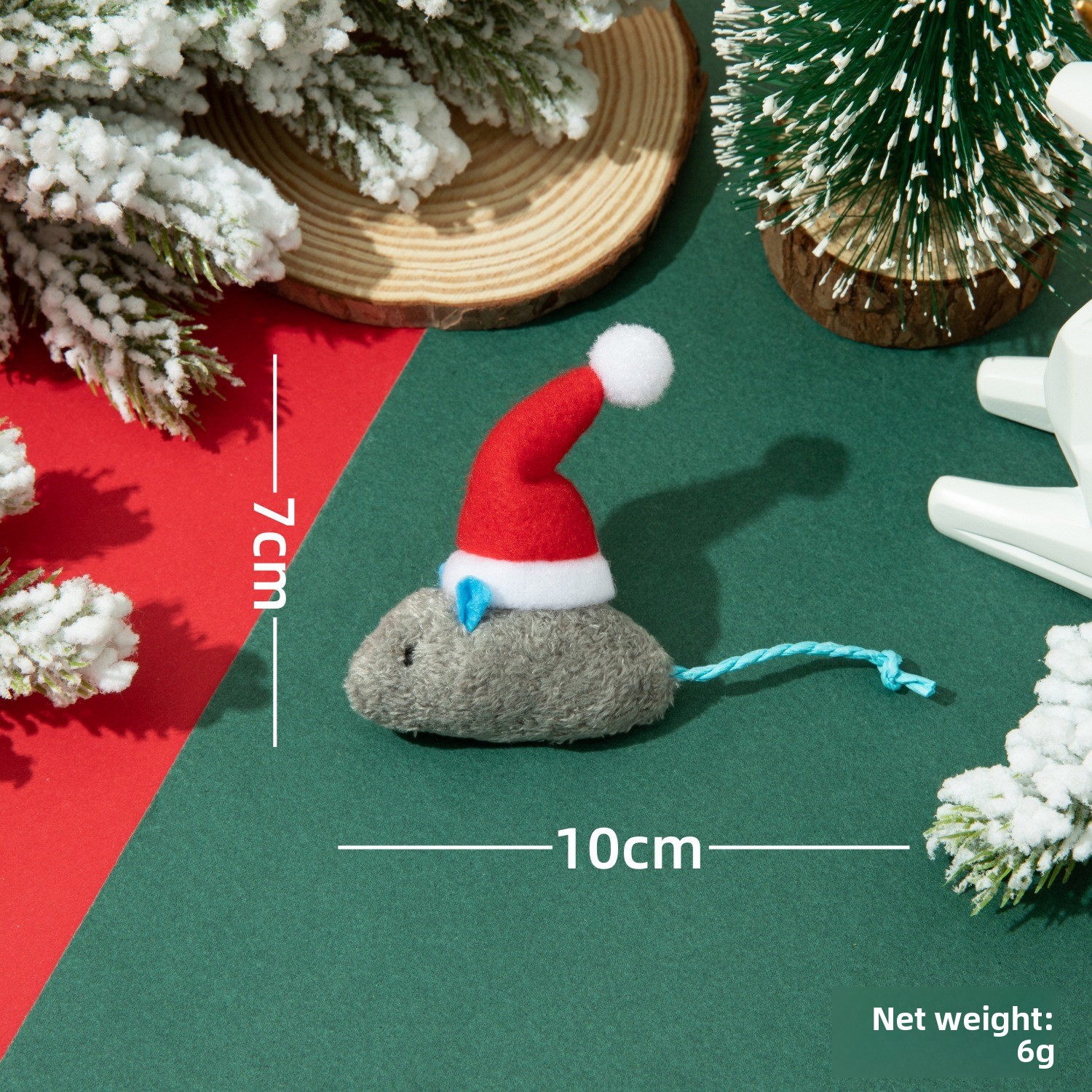 Christmas Catnip Mouse Toys - Santa Hat Plush Pet Toys with Cat Grass for Cats