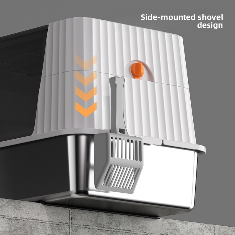 Fully Enclosed Extra Large Stainless Steel Cat Litter Box Tall Design Easy to Clean Odor-Proof Anti-Splash Cat Toilet Bulk