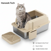 Large Semi-Enclosed Stainless Steel Cat Litter Box with High Splash Guard - Hanseek Tech Odor-Proof Pet Toilet