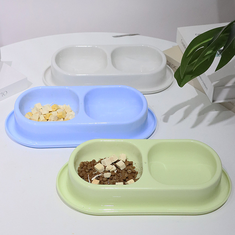 Double Bowl Cat Bowl Anti Tip Leak Proof Large Capacity Tilted Neck Protection Pet Water Food Bowl