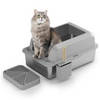 Semi Enclosed Stainless Steel Cat Litter Box Odor Proof Anti Splash Pet Toilet Large Capacity Easy Clean For Indoor Cats Kittens