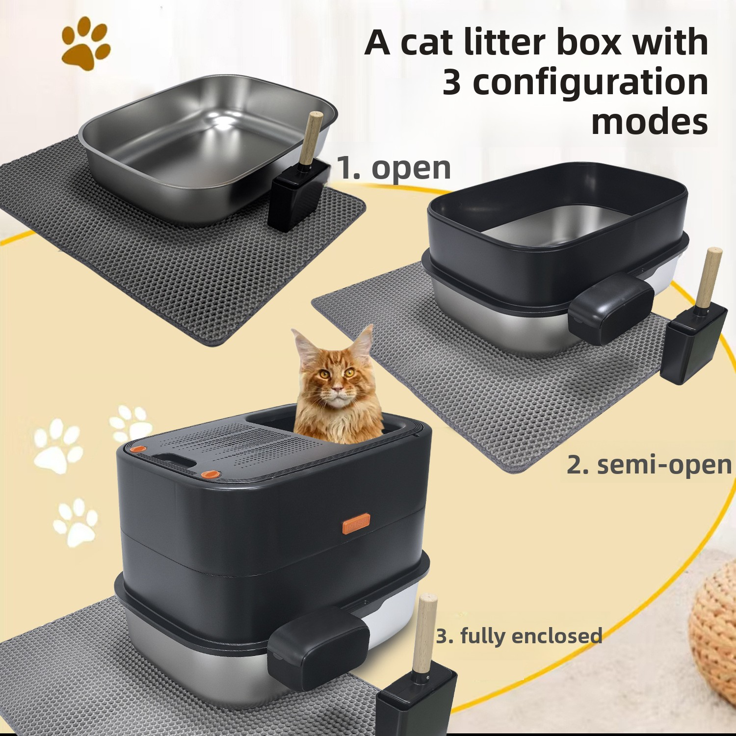 Detachable Fully Enclosed Stainless Steel Cat Litter Box Extra Large Anti-Splash Flip-Top Odor-Proof Cat Toilet