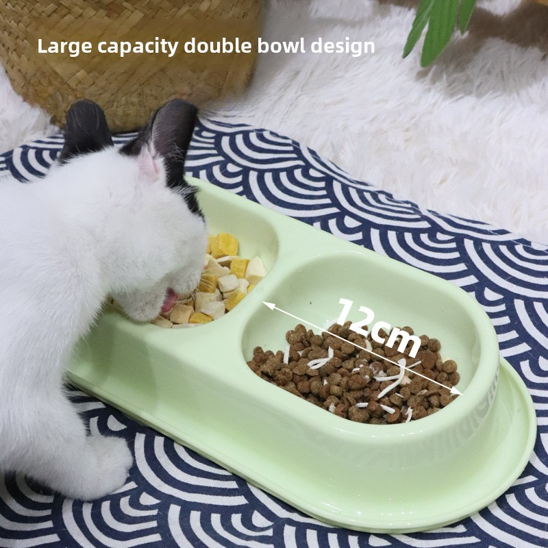 Double Bowl Cat Bowl Anti Tip Leak Proof Large Capacity Tilted Neck Protection Pet Water Food Bowl