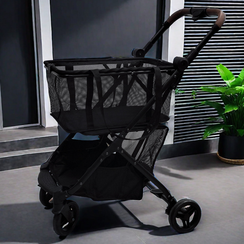 Pet Shopping Stroller Basket Lightweight One Click Foldable For Small Medium Cats Dogs Outdoor Travel Detachable Basket Safe Stable Universal Wheels