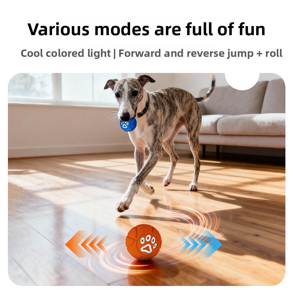 Smart Electric Pet Toy Ball Soft Rubber Bite Resistant LED Light Fetch Interactive Dog Toy One Click Start Outdoor Indoor Rolling Plaything Hot Sale