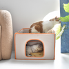 Semi-Enclosed Cat House Villa 2-in-1 Cat Bed & Scratcher Durable Lint-Free Cat Cave Pet Bed