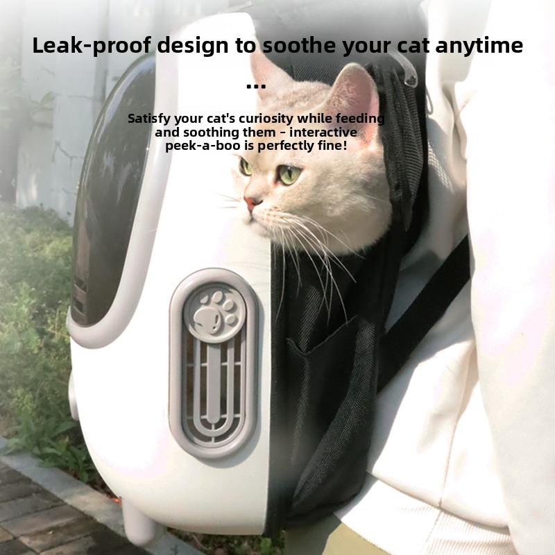 Portable Tea Color Panel Cat Bag Pet Outdoor Breathable Space Capsule Double Shoulder Large Capacity Pet Bag