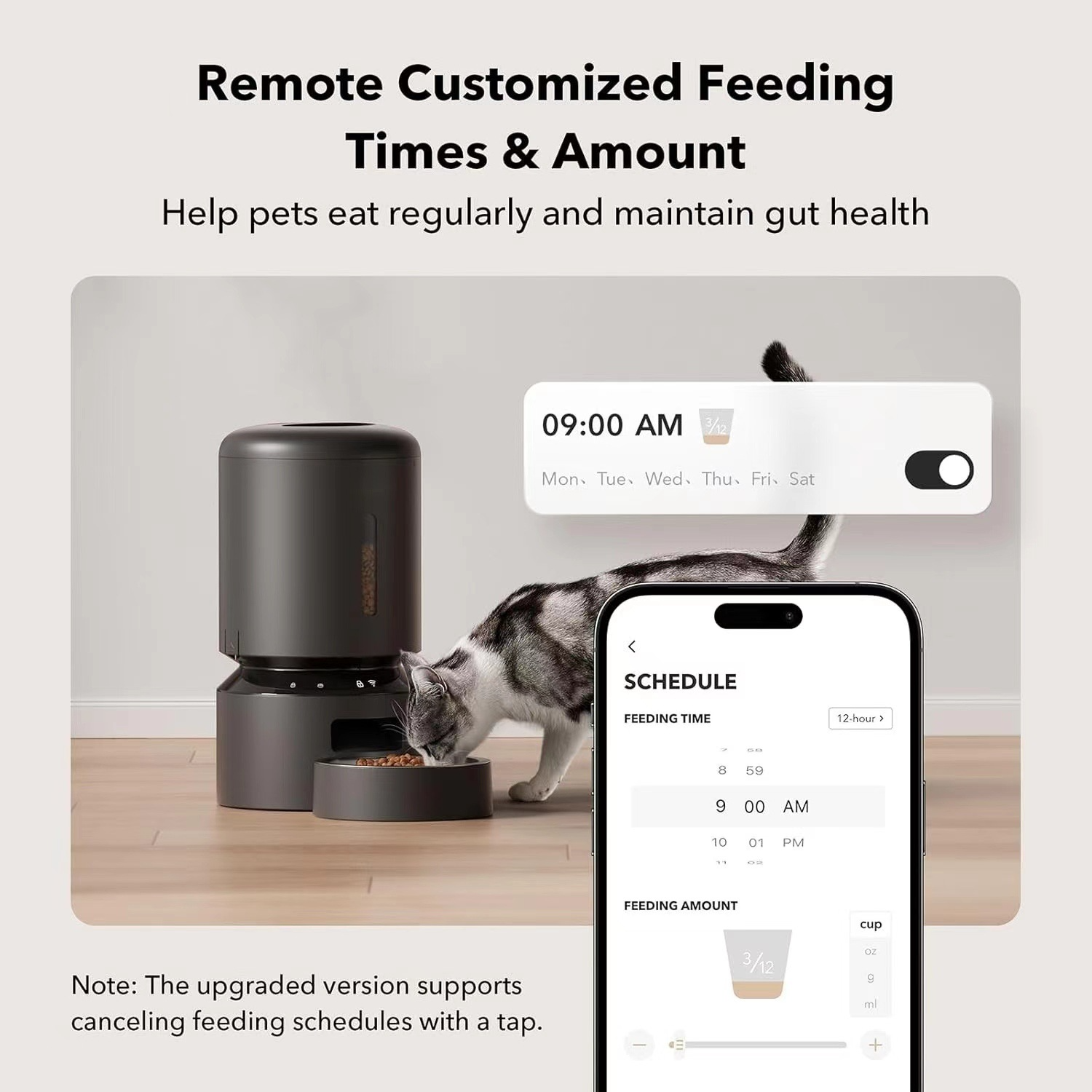 5g Wifi Automatic Cat Feeder Black Timed Dog Food Dispenser App Control Dual Band Wifi Fresh Food Preservation For Cats Dogs Home Use