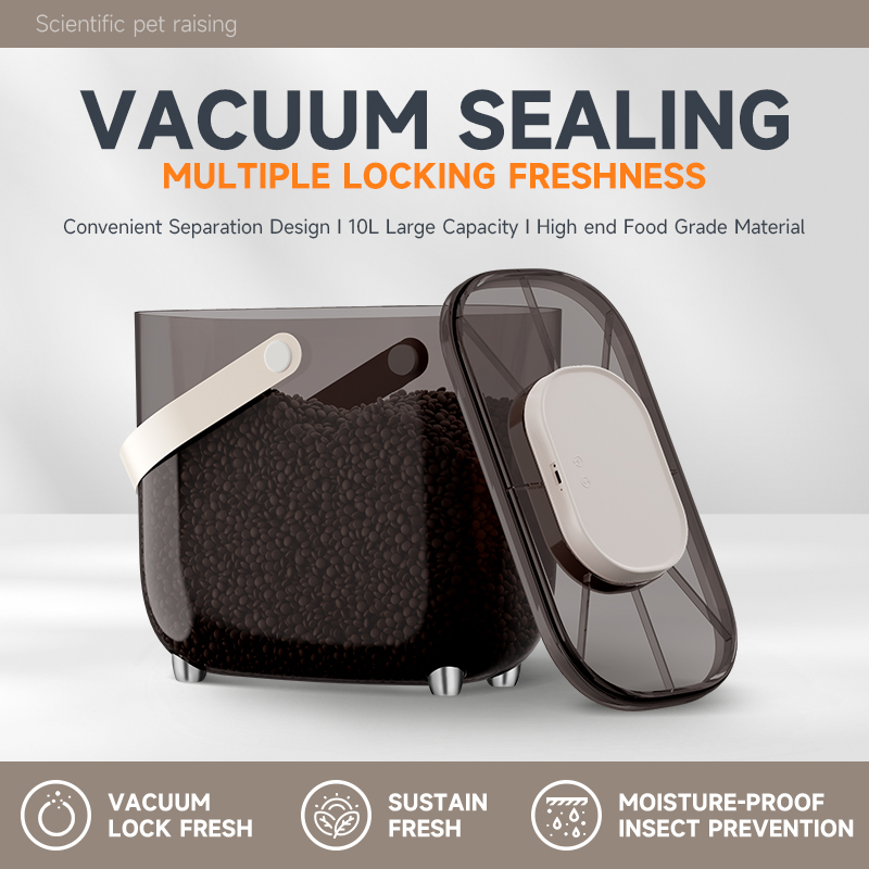 Smart Vacuum Pet Food Storage Bucket - 10L Airtight Moisture/Insect Proof for Cat/Dog Food